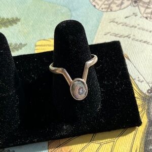 Sterling Silver Oval Abalone Ring in Iridescent Green-Blue